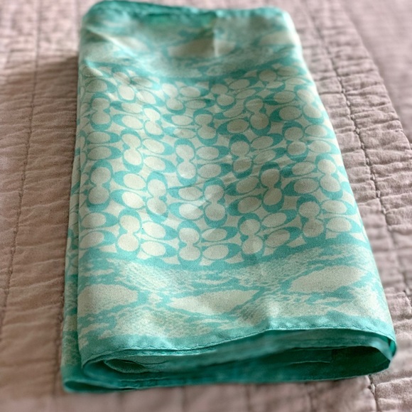 Coach Accessories - Chic Coach 100% Silk Scarf in Teal Signature Print